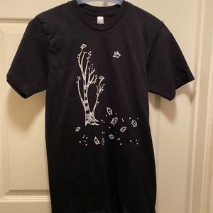 American Apparel black t-shirt with white tree and bird - Small Unisex